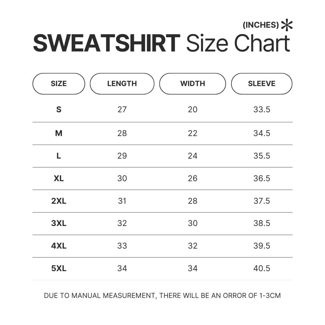 Sweatshirt Size Chart - Ace Attorney Merch