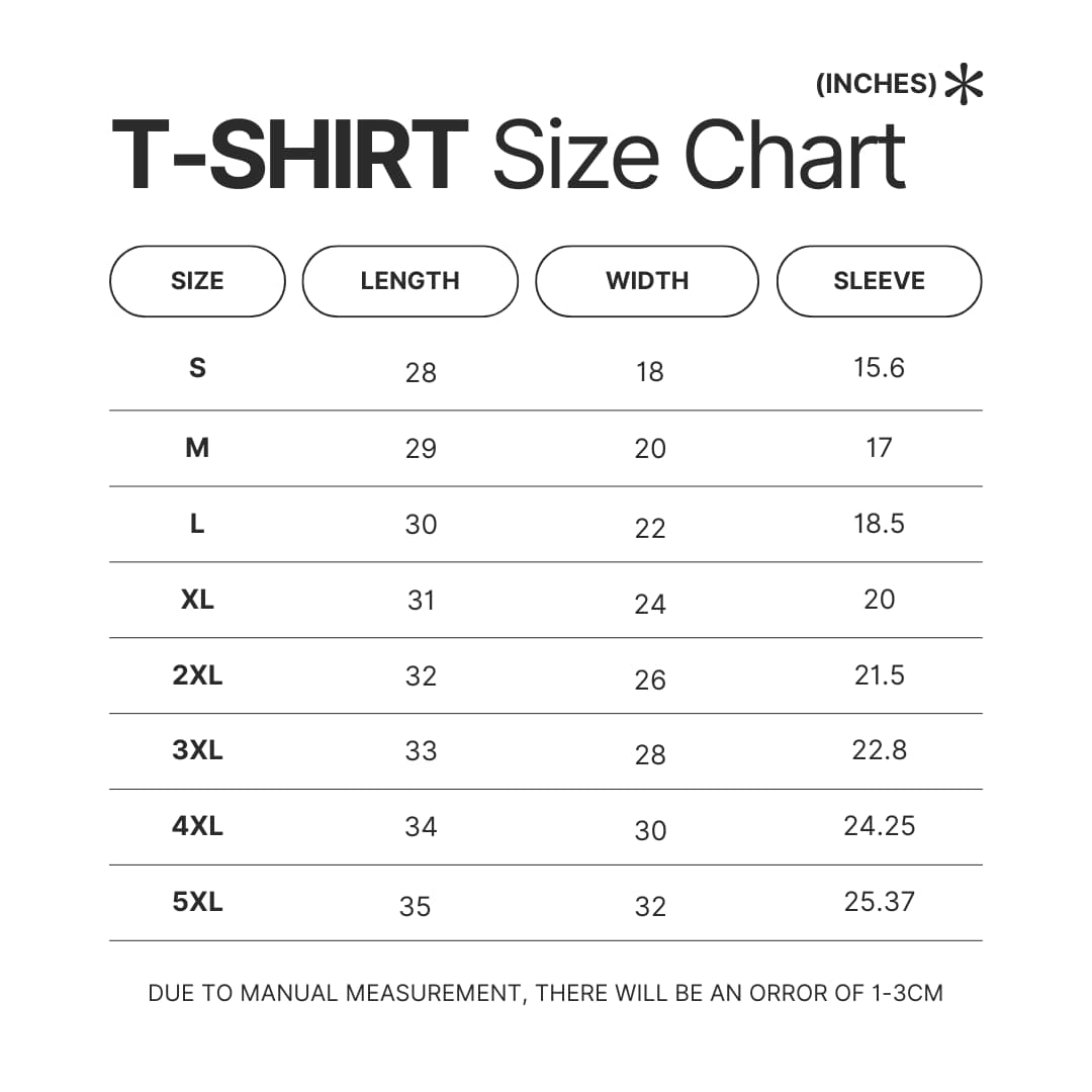 T shirt Size Chart - Ace Attorney Merch