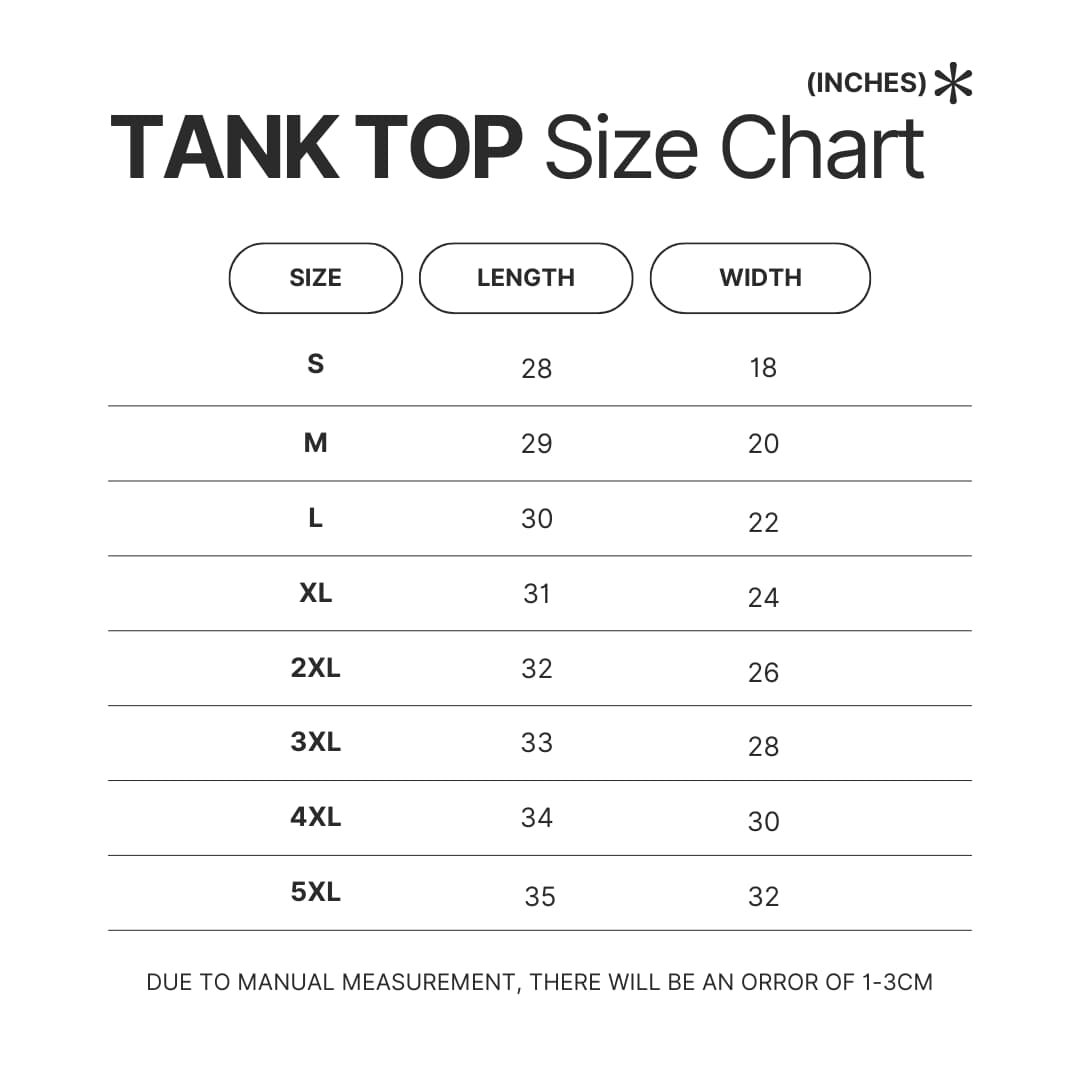 Tank Top Size Chart - Ace Attorney Merch